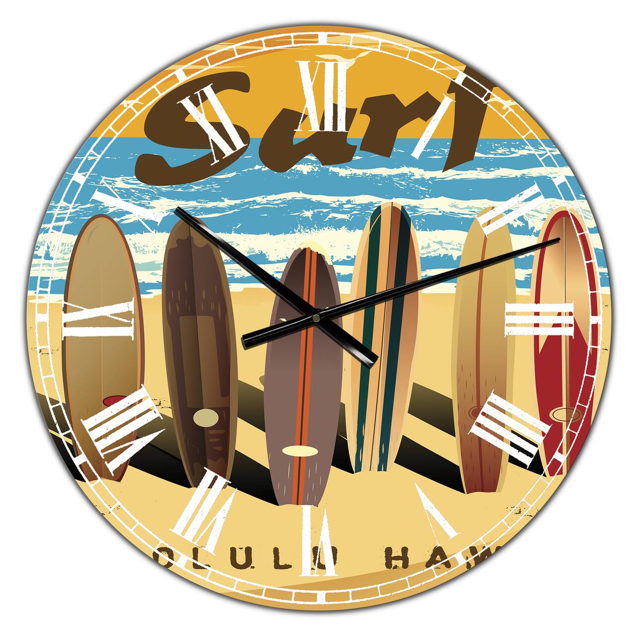 Designart 'Surfing In Honolulu Hawaii Large Nautical & Coastal Wall Clock